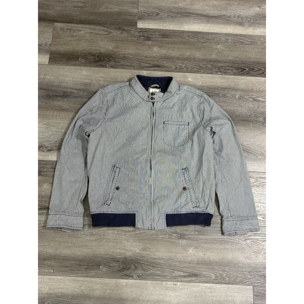 Gap Striped Blue & White Zip Up Bomber Jacket Retro Y2K Skater - Men’s Large